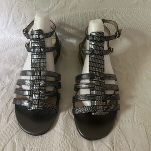 NWOT: Vintage Joan & David Double Strap Alligator Print Silver Sandals